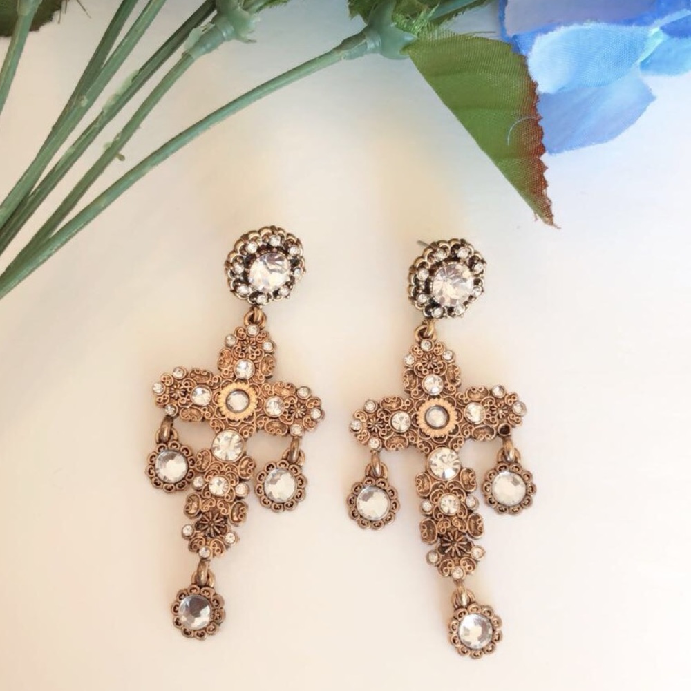 Antique Look Cross Dangle Earrings